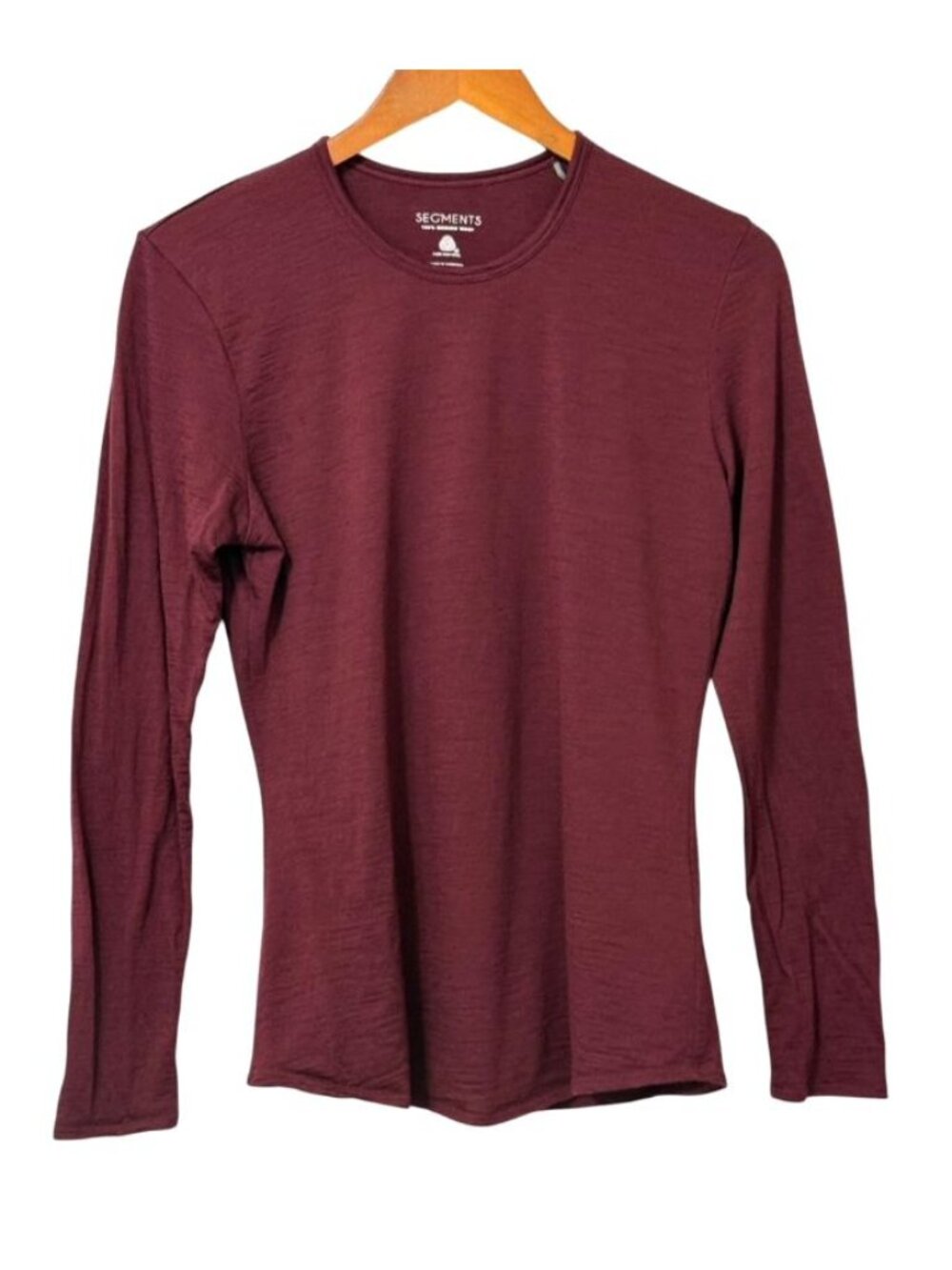 Segments Womens Merino Wool Top Maroon Long Sleeve Round Neck Base Layer Size M